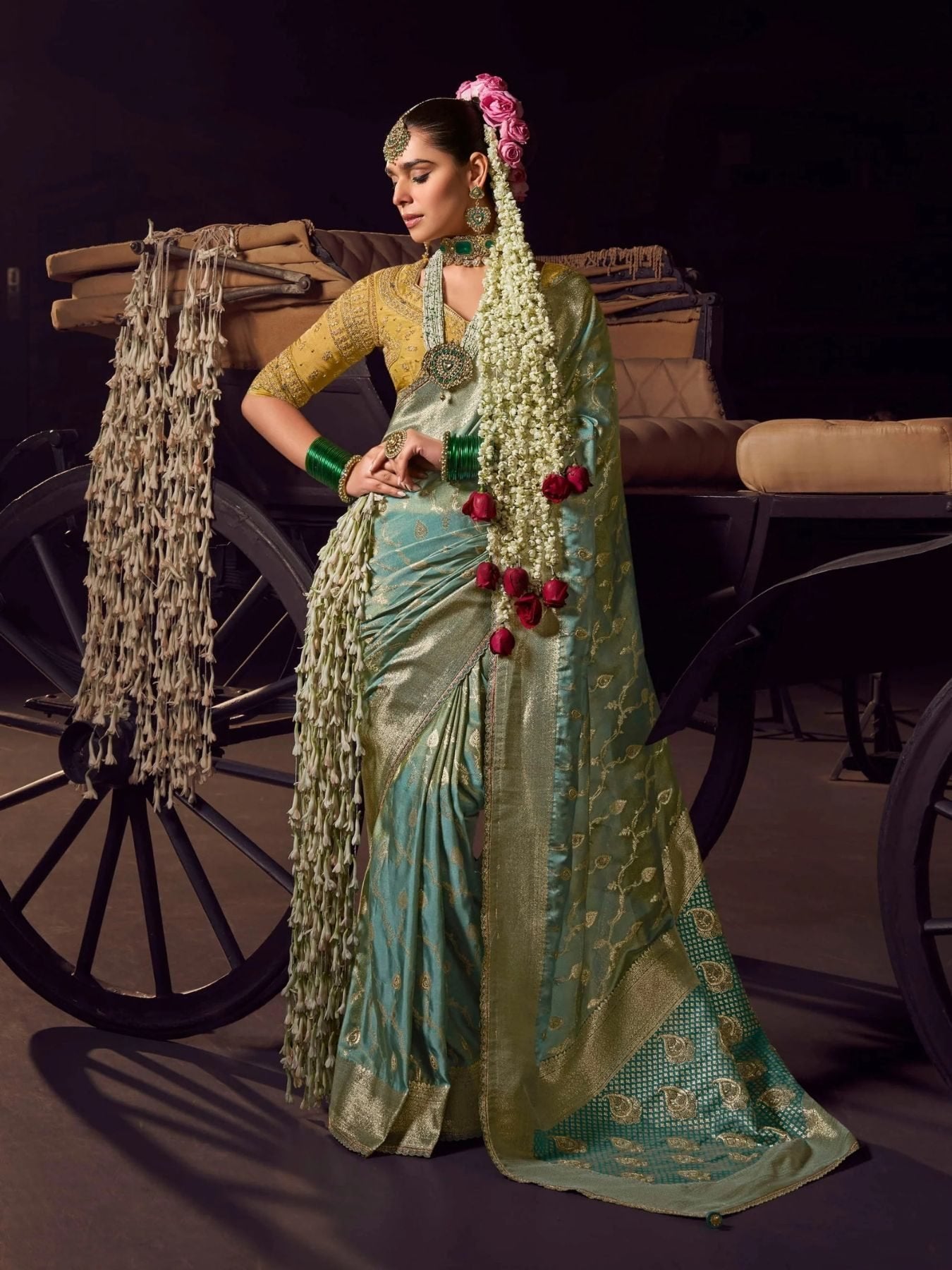Blue Banarasi Saree for women - full front view | Snyvia