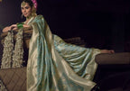 Blue Banarasi Saree - drape and pallu detail