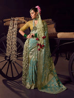 Blue Banarasi Saree - blouse and border close-up