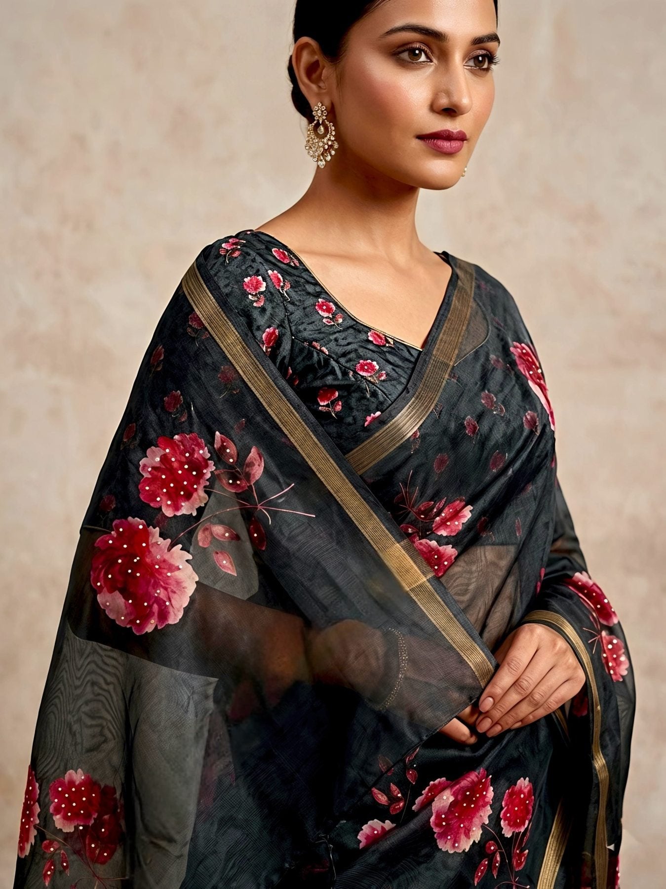 Gold Saree - side drape view