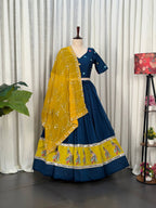 Blue Pure Blooming Vichitra Silk Lehenga Set with Heavy Embroidery Foil Mir colour variant view
