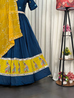 Blue Pure Blooming Vichitra Silk Lehenga Set with Heavy Embroidery Foil Mir detailed view