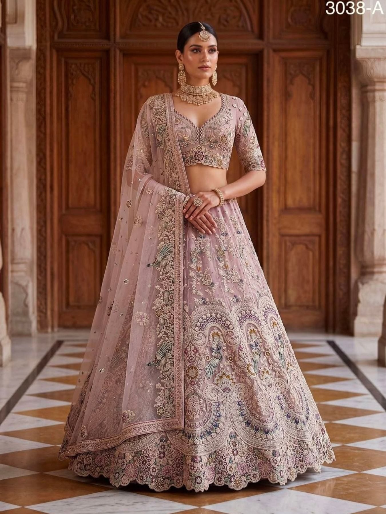 Mauve Net Lehenga Choli with Heavy Sequins and Cotton Thread Work for women | Snyvia