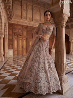 Sky Blue Net Lehenga Choli with Heavy Sequins and Cotton Thread Work full drape view