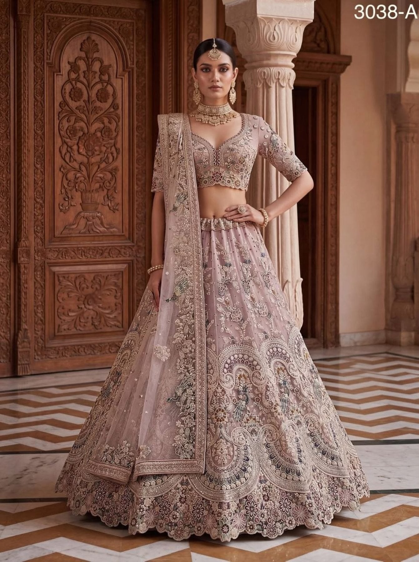 Net Lehenga Choli with Heavy Sequins and Cotton Thread Work blouse and dupatta detail