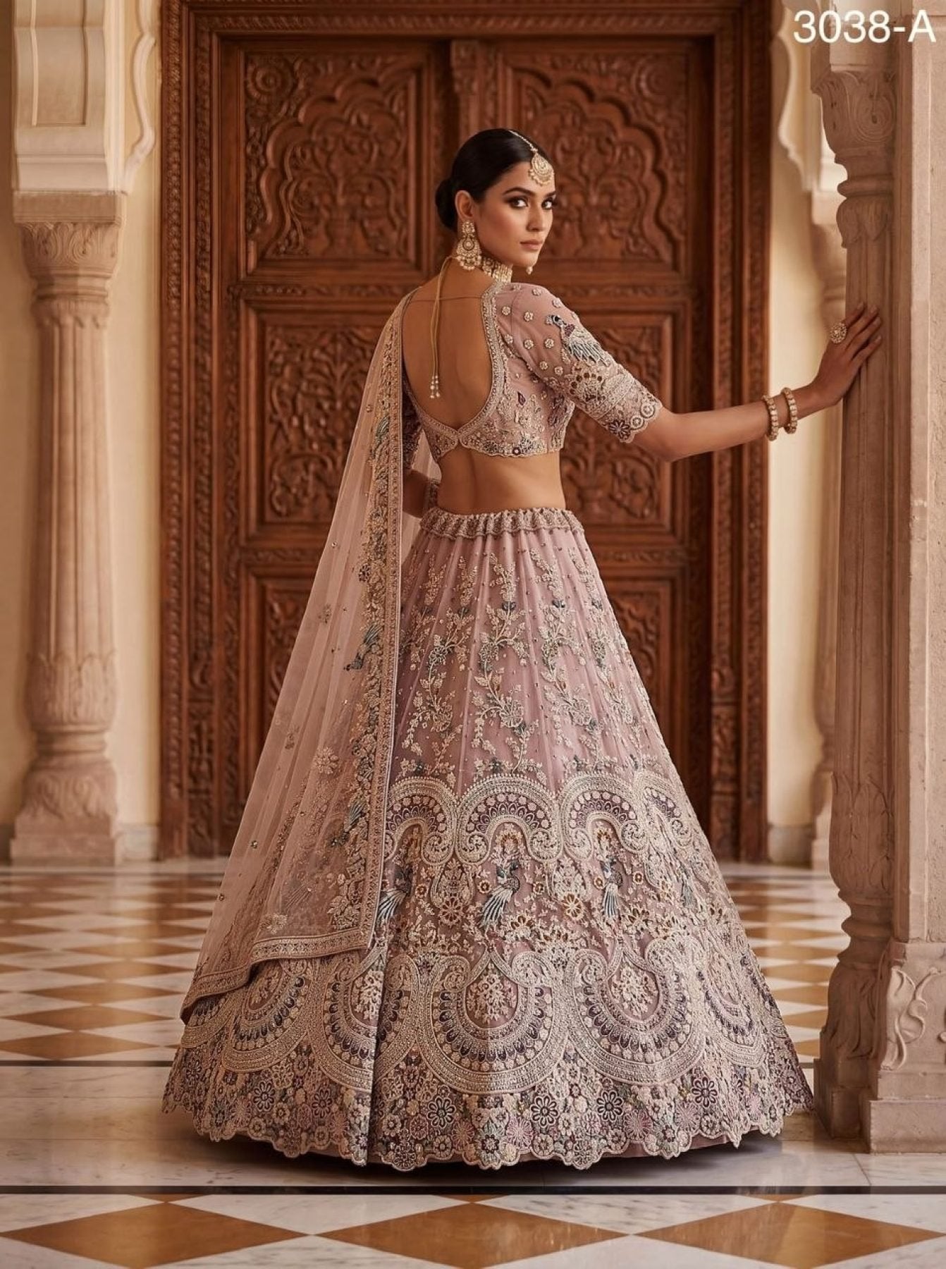 Net Lehenga Choli with Heavy Sequins and Cotton Thread Work embroidery close-up