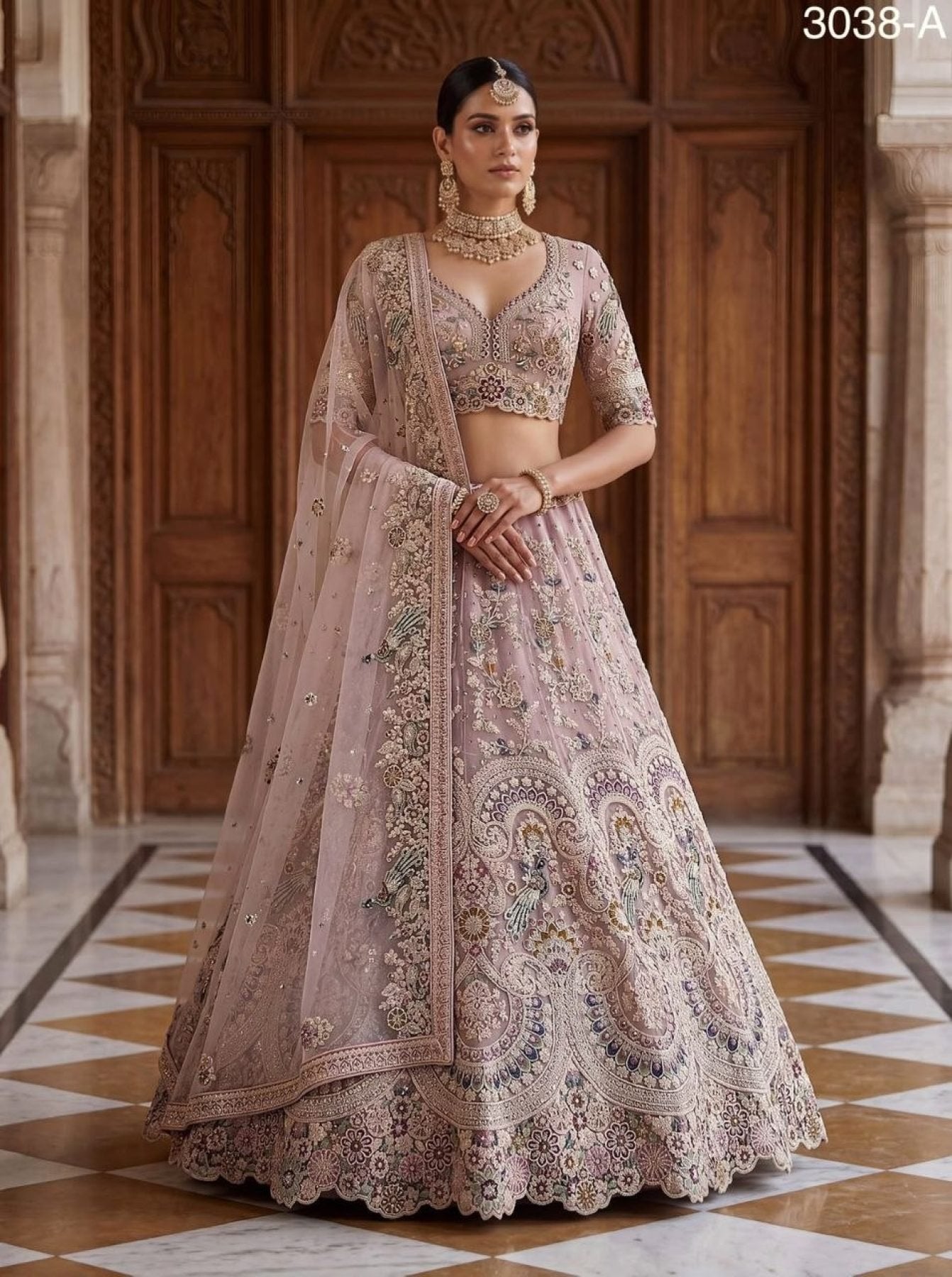 Net Lehenga Choli with Heavy Sequins and Cotton Thread Work fabric texture detail