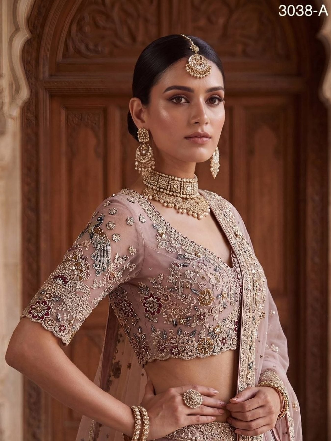 Net Lehenga Choli with Heavy Sequins and Cotton Thread Work colour variant view