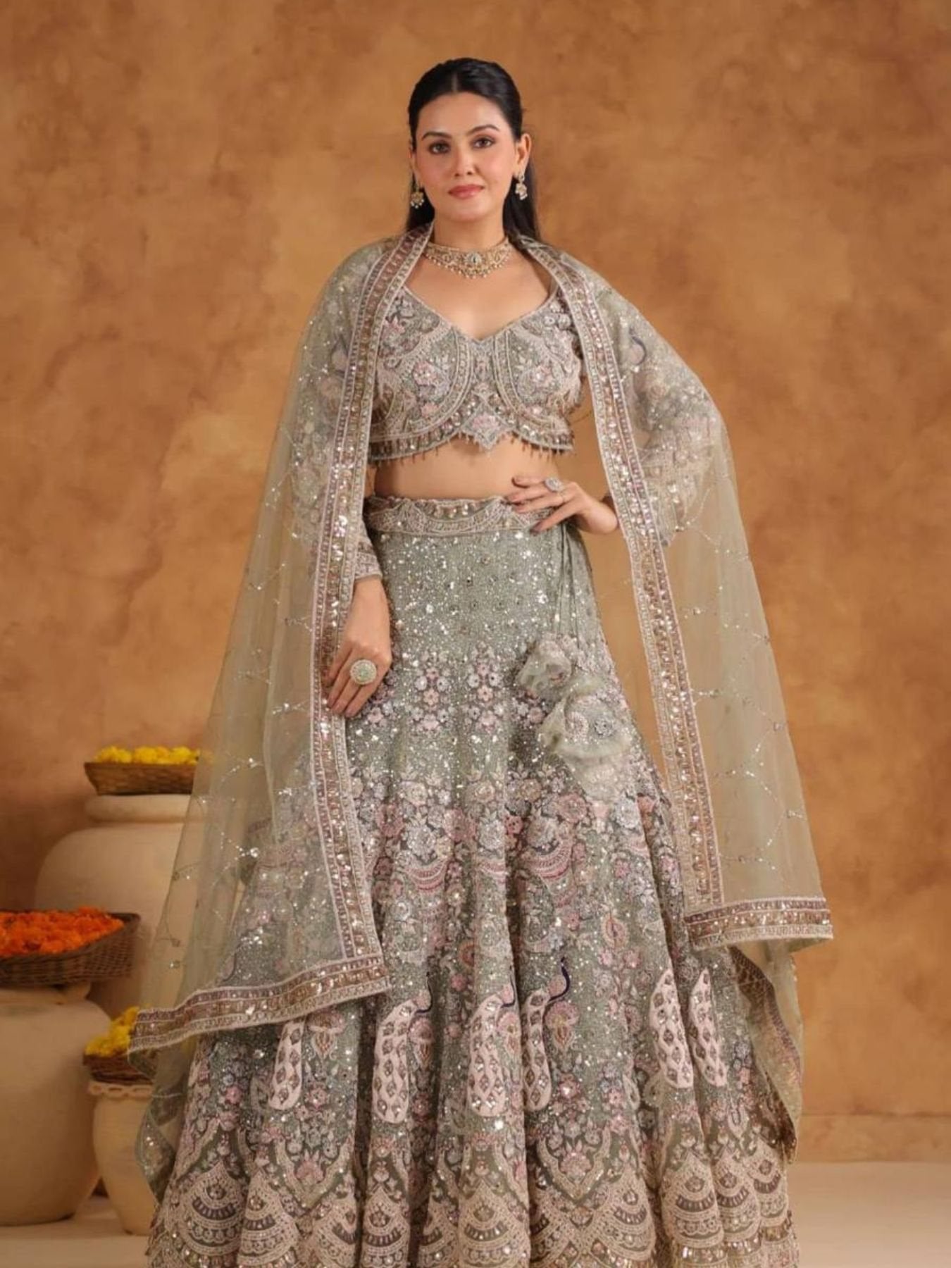 Butterfly Net Coding Sequins Lehenga back view