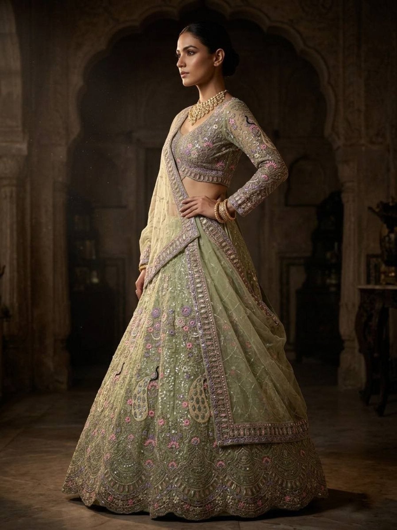 Butterfly Net Coding Sequins Lehenga styling view