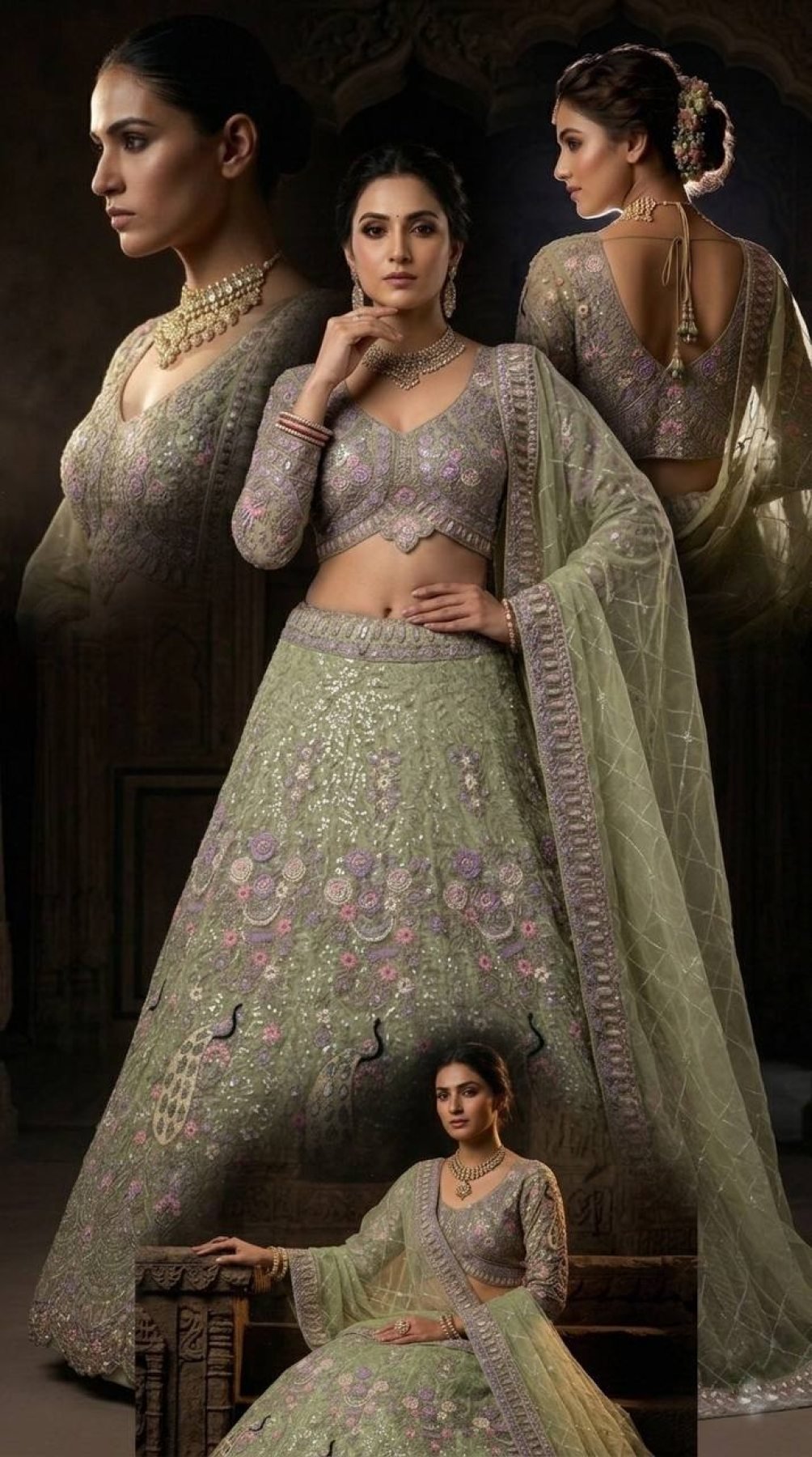 Butterfly Net Coding Sequins Lehenga colour variant view