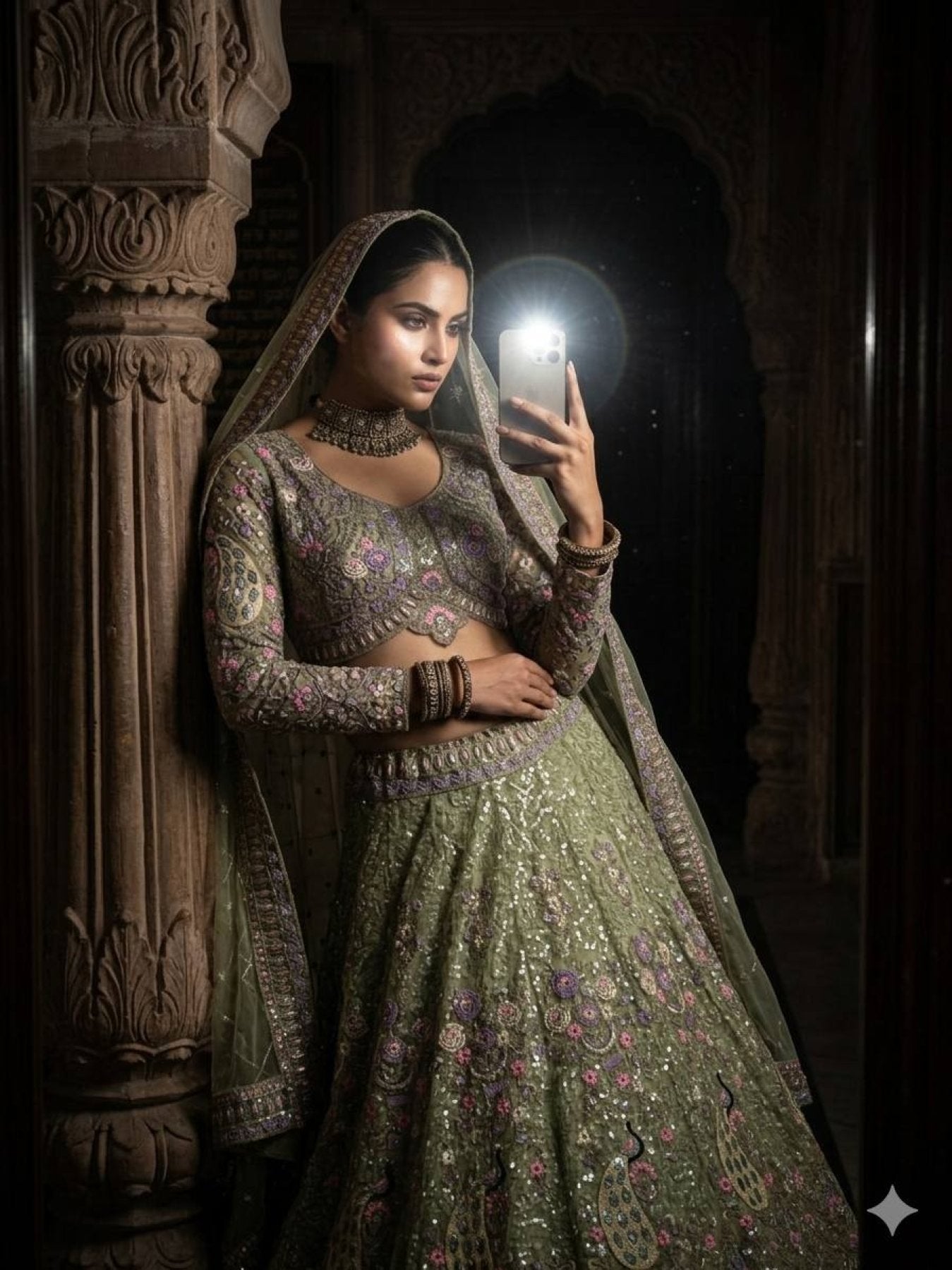 Butterfly Net Coding Sequins Lehenga front view
