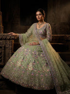 Butterfly Net Coding Sequins Lehenga fabric texture detail