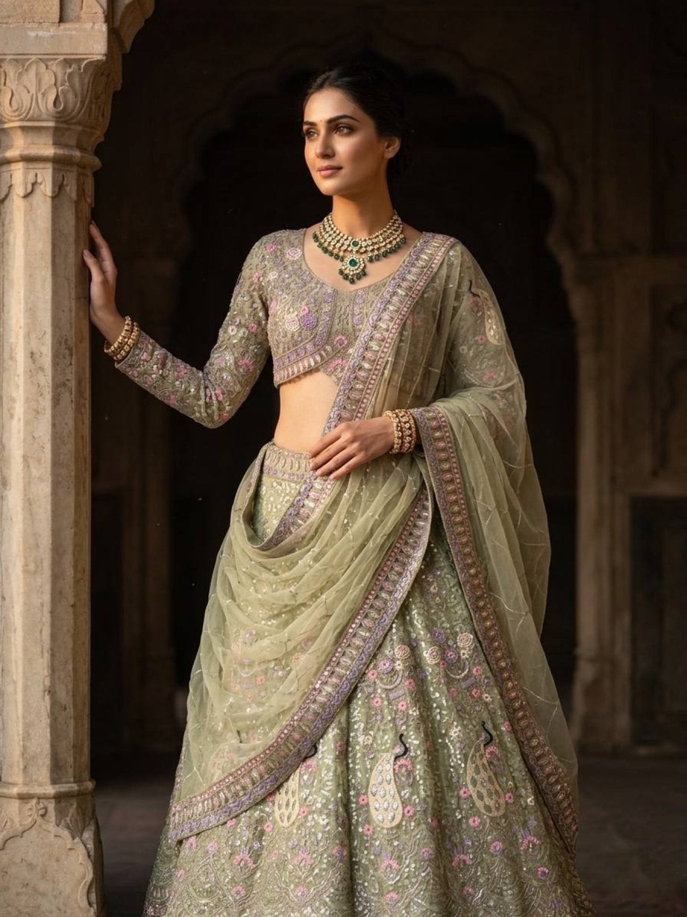 Butterfly Net Coding Sequins Lehenga back view