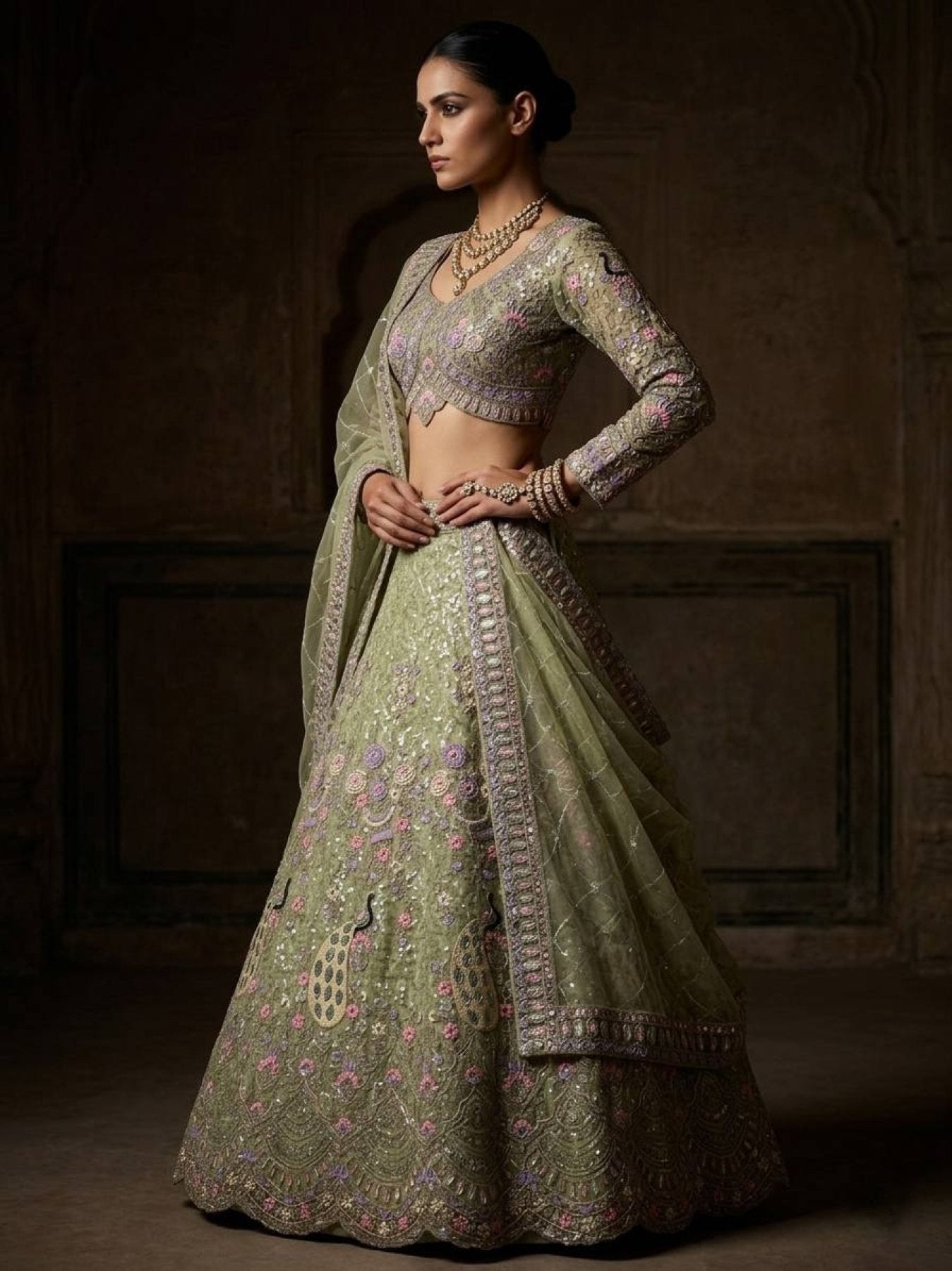 Butterfly Net Coding Sequins Lehenga colour variant view