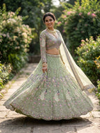 Butterfly Net Coding Sequins Lehenga front view