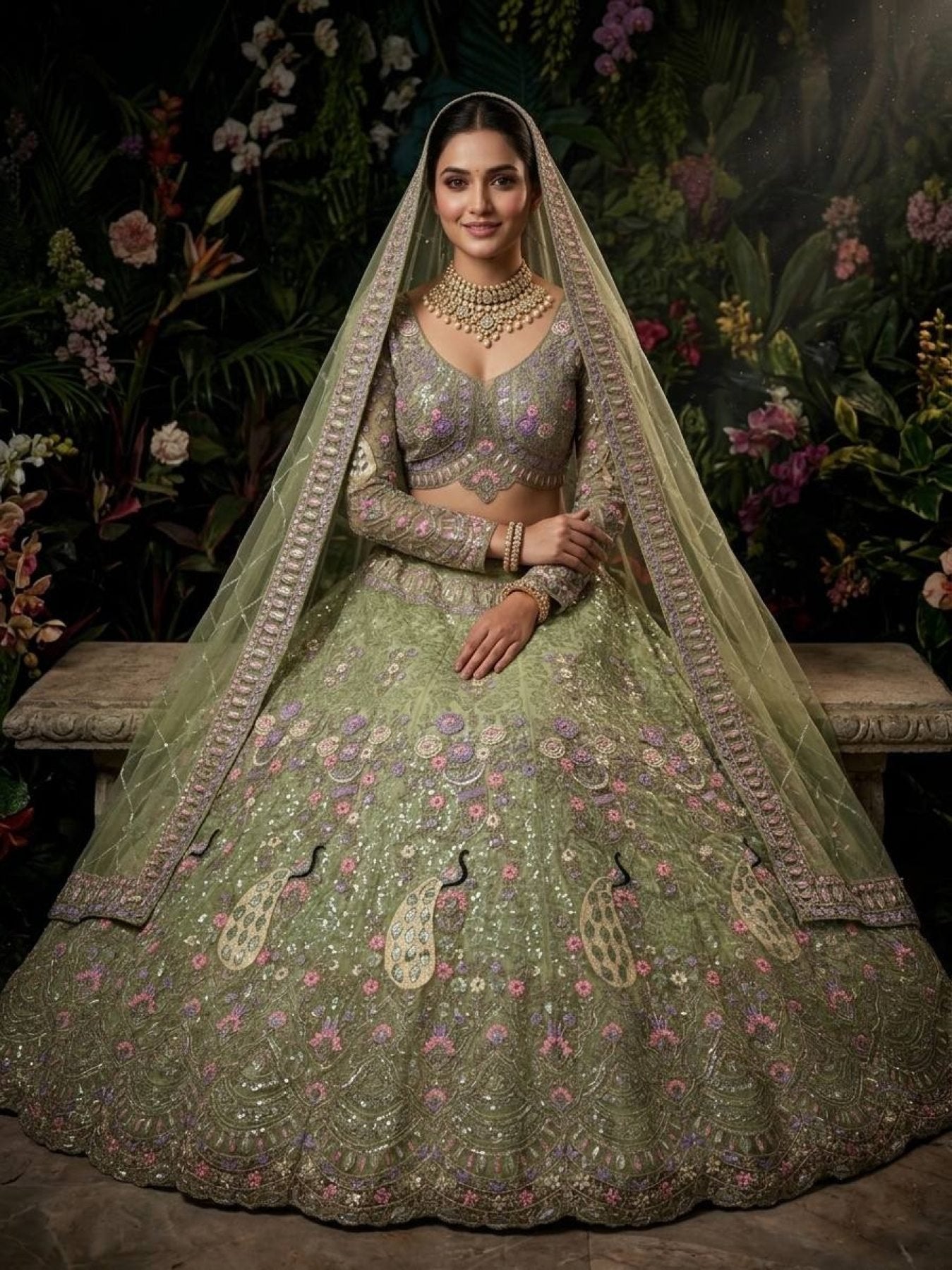 Butterfly Net Coding Sequins Lehenga full drape view