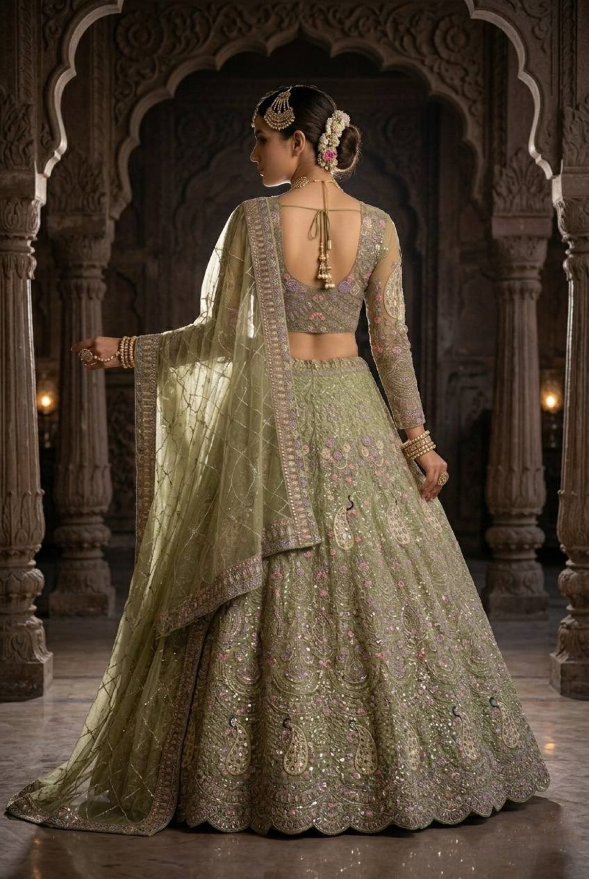 Butterfly Net Coding Sequins Lehenga fabric texture detail