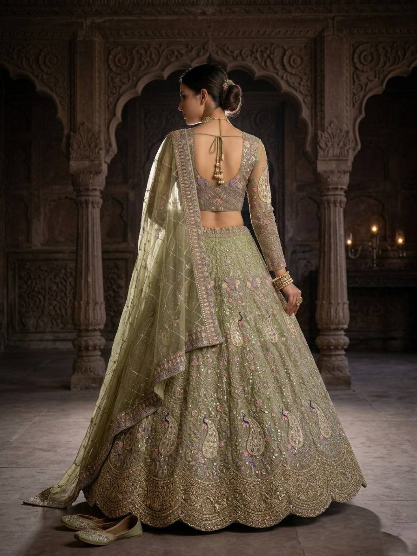 Butterfly Net Coding Sequins Lehenga back view