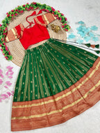 Charismatic Green Kanchipuram Silk Lehenga with Contrast Blouse And Dupatta detailed view