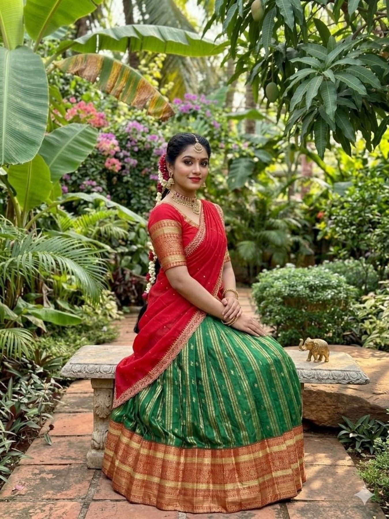 Charismatic Green Kanchipuram Silk Lehenga with Contrast Blouse And Dupatta fabric texture detail