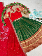 Charismatic Green Kanchipuram Silk Lehenga with Contrast Blouse And Dupatta colour variant view