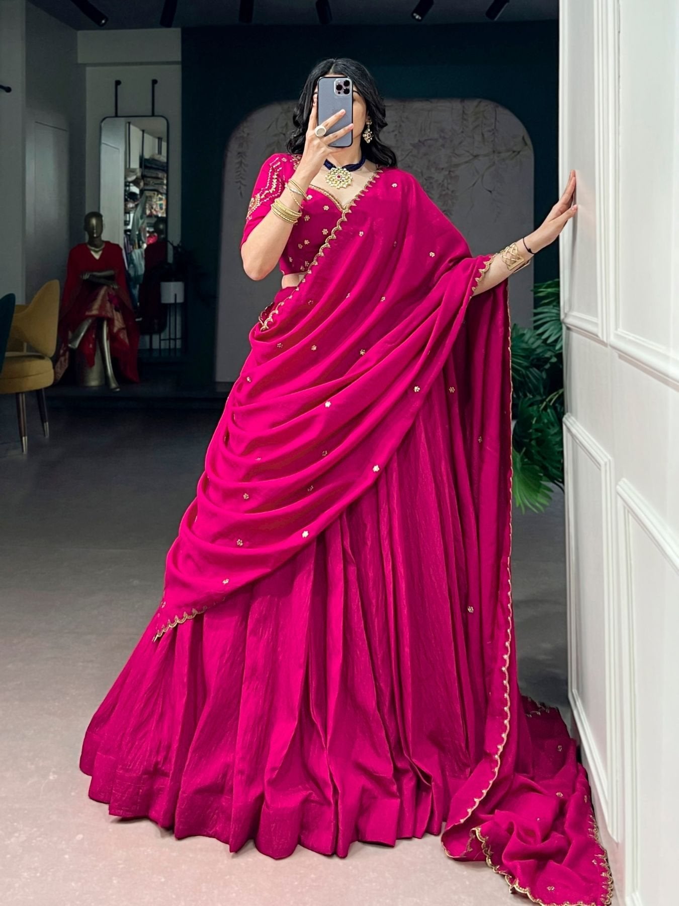NC Silk Lehenga Choli Set with Sequins Embroidery Dupatta blouse and dupatta detail