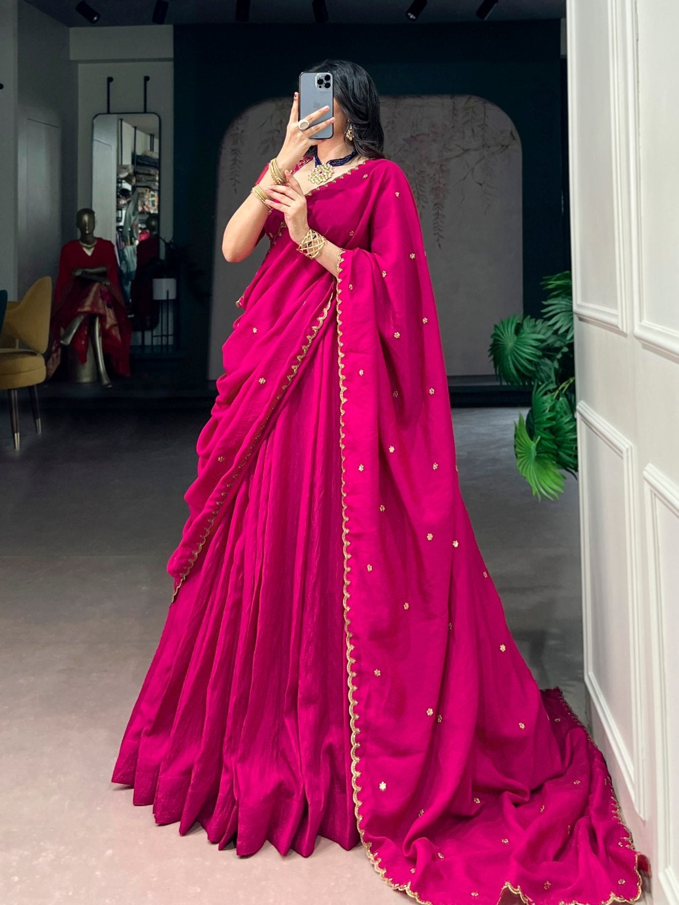 NC Silk Lehenga Choli Set with Sequins Embroidery Dupatta fabric texture detail