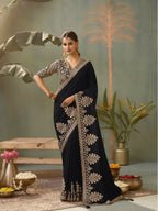 Black Silk Saree for women - full front view | Snyvia