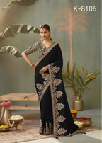Black Silk Saree - side drape view
