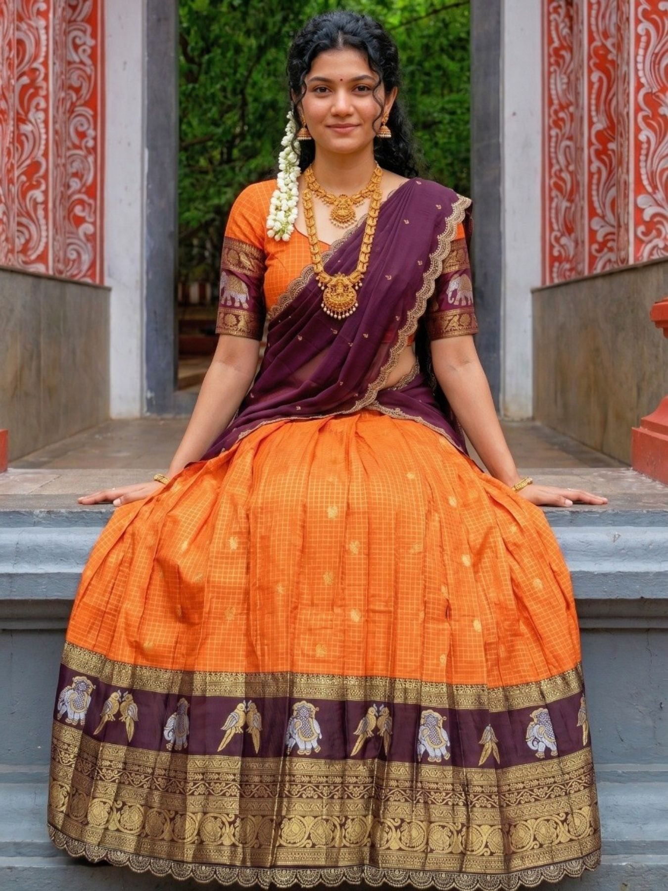 Gadhwal Silk Lehenga Choli with Zari Weaving and Embroidered Dupatta for women | Snyvia