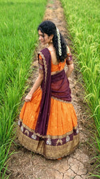 Orange Gadhwal Silk Lehenga Choli with Zari Weaving and Embroidered Dupatta back view