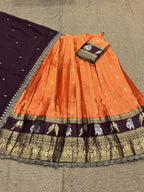 Orange Gadhwal Silk Lehenga Choli with Zari Weaving and Embroidered Dupatta front view