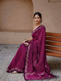 Wine Cotton Saree for women - full front view | Snyvia