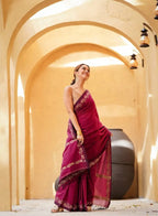 Wine Cotton Saree - detail view 12