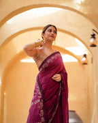 Wine Cotton Saree - side drape view