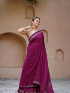 Wine Cotton Saree - blouse and border close-up
