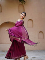 Wine Cotton Saree - fabric texture close-up