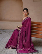 Wine Cotton Saree - embroidery work detail