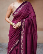 Wine Cotton Saree - full-length drape