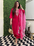 Viscose Chanderi Kurti Set with Printed Tussar Silk Dupatta for women | Snyvia
