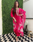 Viscose Chanderi Kurti Set with Printed Tussar Silk Dupatta full set view