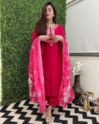 Viscose Chanderi Kurti Set with Printed Tussar Silk Dupatta detailed view