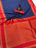 Blue Silk Saree - side drape view