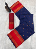 Blue Silk Saree - blouse and border close-up