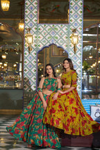 Floral Printed Marble Lehenga Choli with Lace Border Dupatta fabric texture detail