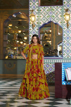 Floral Printed Marble Lehenga Choli with Lace Border Dupatta back view