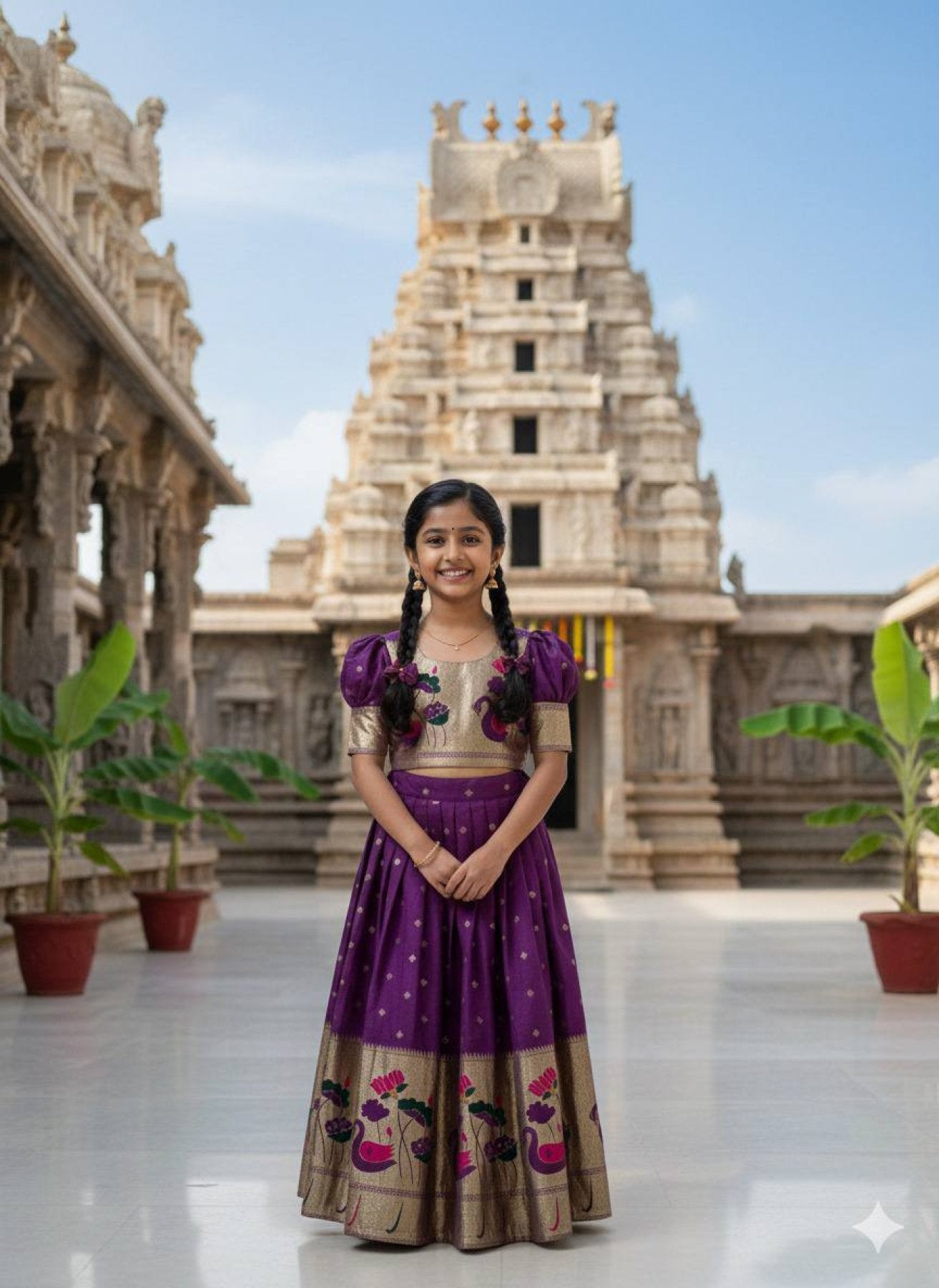 Top Pant Classy Kids Silk Lehenga Choli with Zari Weaving for Festive Wear full drape view
