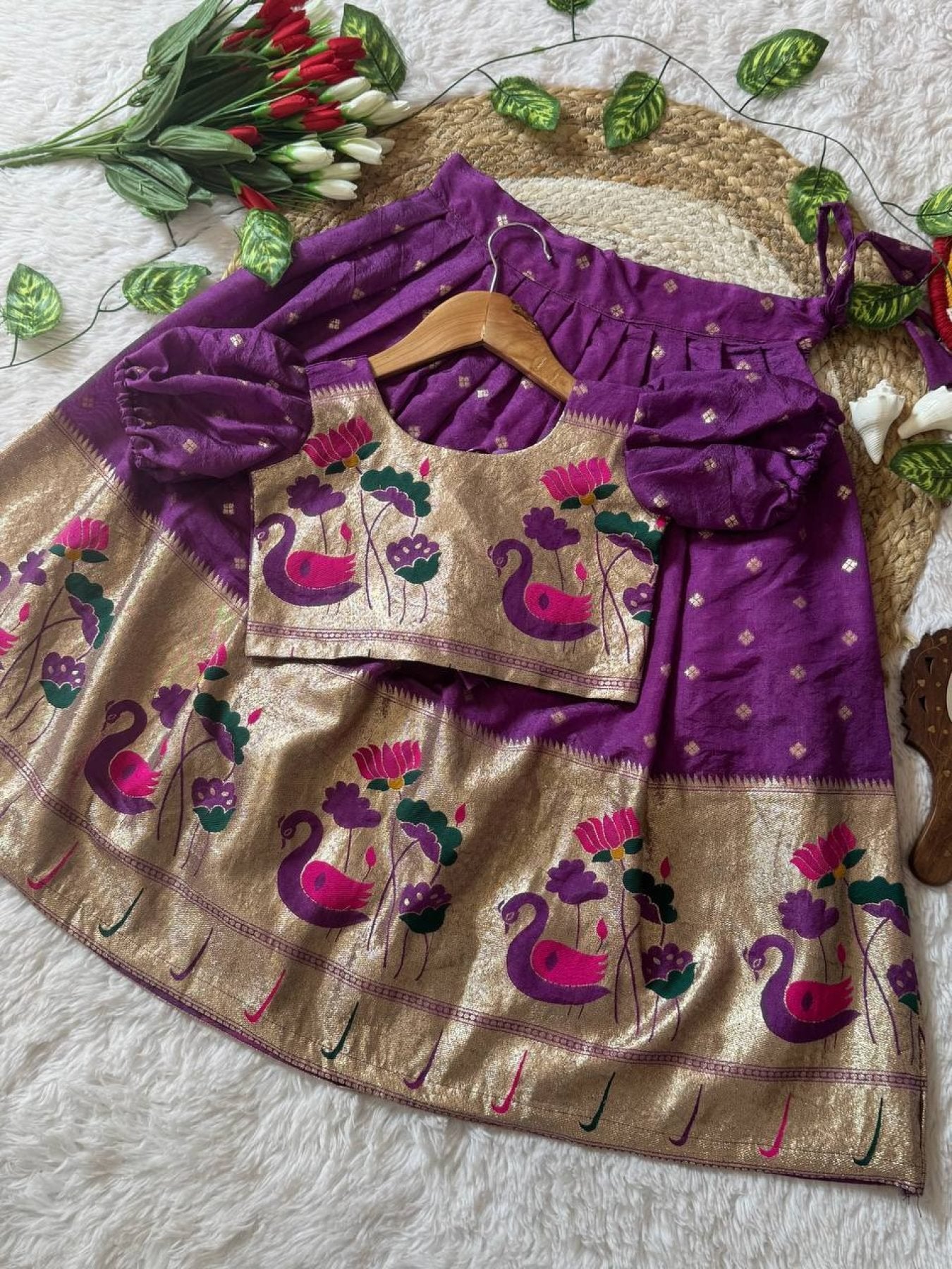 Classy Kids Silk Lehenga Choli with Zari Weaving for Festive Wear back view