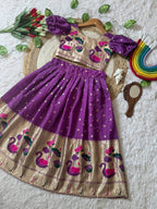 Classy Kids Silk Lehenga Choli with Zari Weaving for Festive Wear styling view